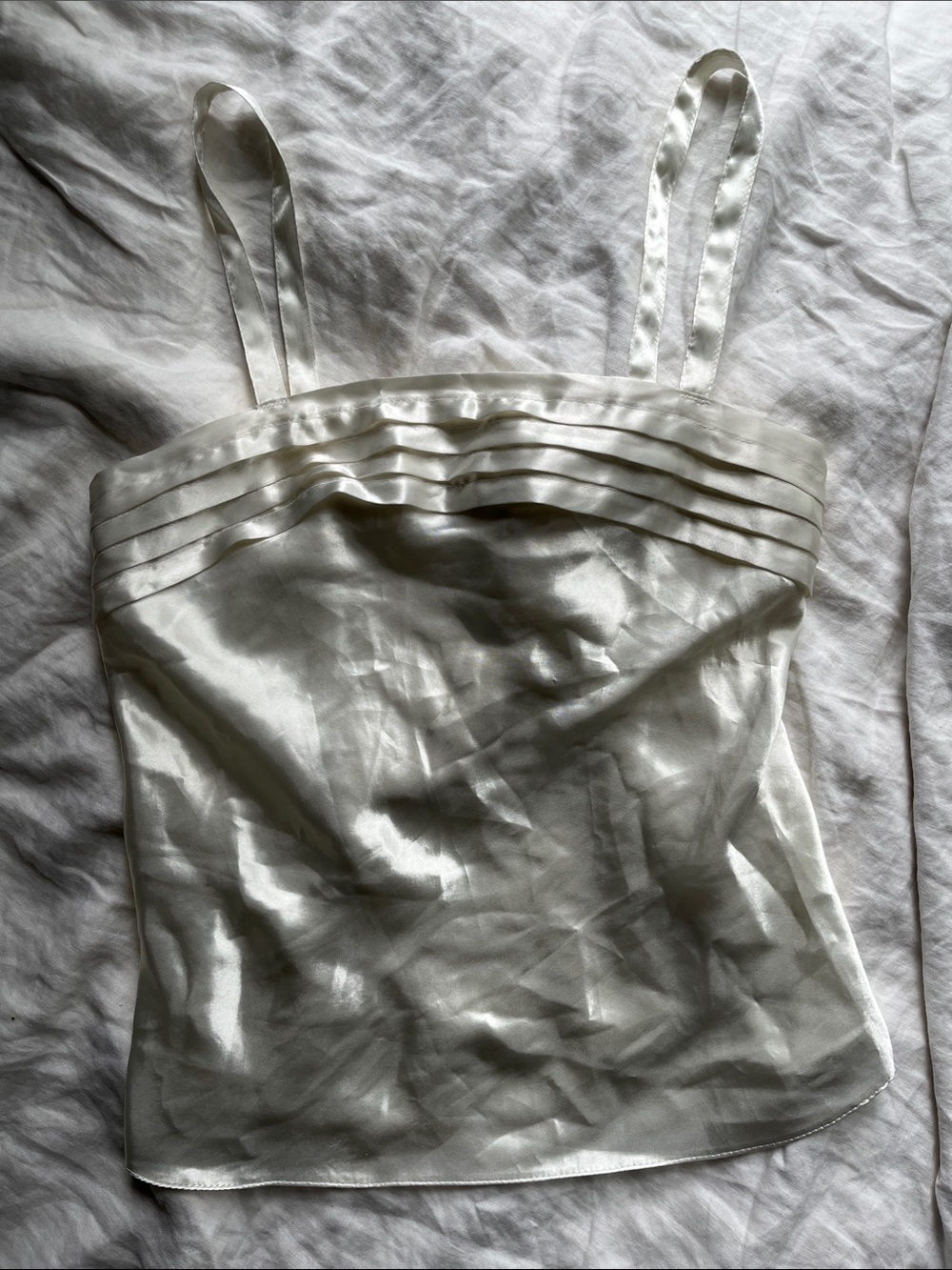 Satin Pleated Pintuck Bust Cami Top - Ivory